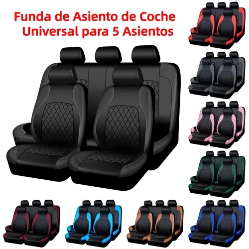 AutoYouth Universal PU Leather Car Seat Covers Full Set, Waterproof Diamond Stitch, Airbag-Safe Automotive Upholstery, Fit Cars/SUVs, Seat Covers for Trucks, Pickup Front Rear Protectors, Black Gray Red Truck Accessories, Car Interior Accessories