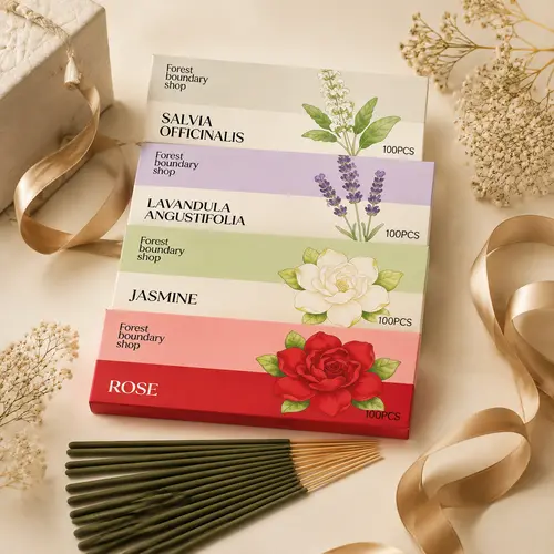 100PCS Natural Aroma Blend Scented Incense Sticks Pack - Home Aromatherapy Antistress Incense with Rose, Jasmine, Lavender & Sage Scents for Calming, Yoga, Home Fragrance Decor,sohochic