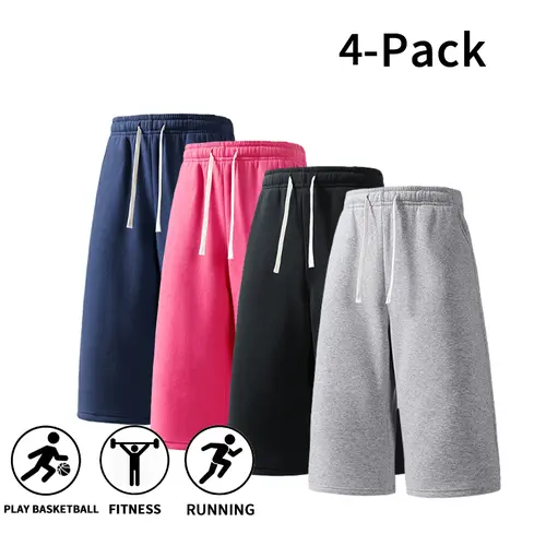 Men’s 4-Pieces Casual Sports Sweat Shorts - Elastic Waist Gym Workout Apparel for Summer, Streetwear, Clothes Products