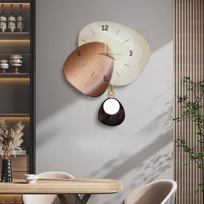 Homary 23.6" MDF Silent Analog Wall Clock - Abstract Geometric Battery Operated Clock, Aesthetic Home Decor for Living Room, Bedroom, Battery Operated Wall Clock,dorm essentials