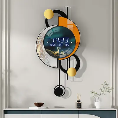 Homary 26" Modern Acrylic Silent Alarm Wall Clock - Voice-Controlled, Backlit LCD, Dual Power Use, Power-Save Mode, Decorative Digital Accessory for Bedroom & Living Room, Clocks for Living Room