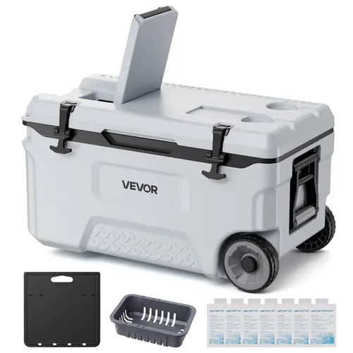 VEVOR 52QT Large Portable Travel Cooler with Wheels, Leak-Resistant PE Shell, Abrasive-Resistant Ice Retention Coolbox, 48-Hour Insulated Ultra-Light Camping Supplies for Outdoor Trips, Back to School Haul Cold Lunch#SohoChic