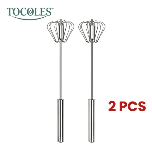 QQ Stainless Steel Hand-Push Rotary Whisk, Food-Grade Rust-Resistant Kitchen Utensil with Sturdy Riveted Construction, Semi-Automatic Design for Coffee, Egg Whisking and Cooking Tasks, Easy to Clean