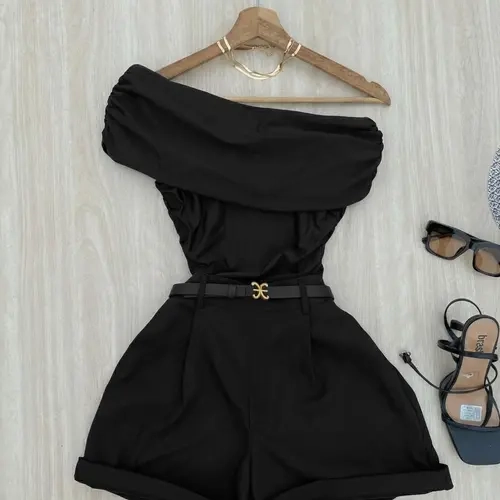Women's Two-Piece Set with One-Shoulder Top and Fashionable Shorts, Summer Solid Set, Casual Set, Perfect for Office Commute and Daily Everyday Wear, Stylish Chic Womenswear Combo, Clothes