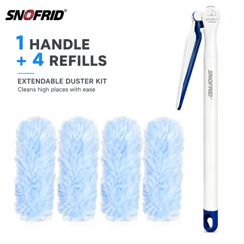 Snofrid Duster Kit with 4 Disposable Duster Refills | Extendable 3 Ft Handle with Stay-On Duster Hook | New & Improved Model | Traps 5X More Dust Than Feather Dusters | For Cleaning Dusting Furniture Blind Ceiling Fan, Vents and Hard to Reach Places, Clea