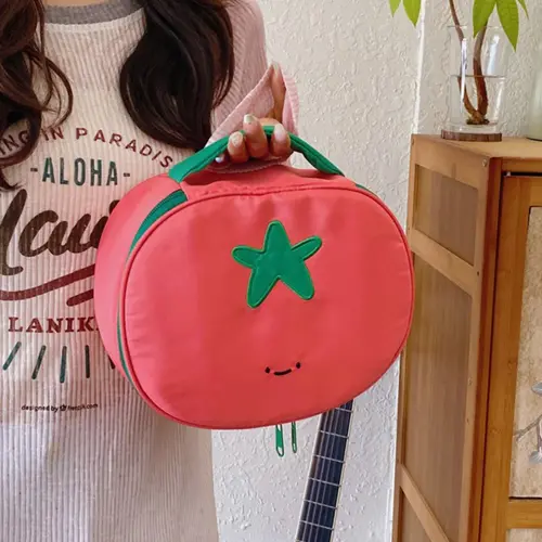 Creative Tomato-Shaped Makeup Bag, Fun Fruit-Style Handbag, Cute Large Capacity Portable Storage Bag, Funny Lunch Box, Lunch Bags, Lunch Bag Gift