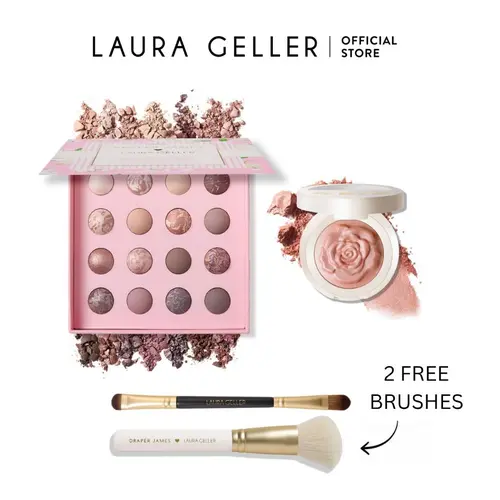 Laura Geller Draper James x Laura Geller Full Collection - Limited Edition Baked Blush Eyeshadow Palette & Brushes for Effortless Beauty