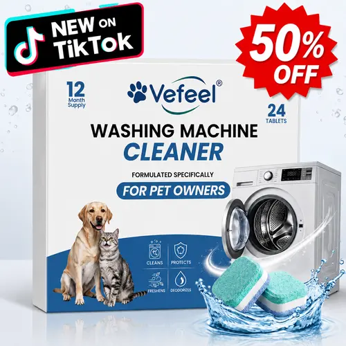 VEFEEL ULTRA Washing Machine Cleaner Tablets (24 Pack, 12 Month Supply) for Pet Owners, 40% More Cleaning Power, Advanced 3-Layer Formula Removes Pet Hair, Grime & Dog Odors, Deep Descaler & Odor Eliminator for Various Washing Machines
