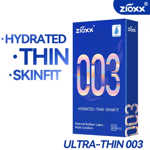 Zioxx 003 Adult Condoms, 0.045mm Bare-Feel Thin, Hydrating HA (Hyaluronic Acid) Lubricated, Low Odor Skinfit Natural Latex Rubber, Smooth, Soft, Sensitive Skin Safe-Tested, Easy Water Clean, 10 Pieces#sohochic