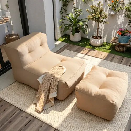 CAODOC Big Bean Bag Lounger Chairs With Removable Ottoman,Outdoor Lounge Sofa Waterproof Folding Lounge Chair and Sofa, UV Resistant Patio Sofa, Granular Sponge Filled Outdoor Sofa Pool Lounge Chaise