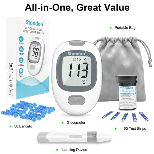 Blood Glucose Monitor Kit with 100/50 Test Strips 100/50 Lancets No-Coding Large Display  1 Lancing Device Control Diabetes Testing Kitfor Home Use Glucometer Kit for Fit & Healthy Lifestyles home essentials travel essentials sohochic