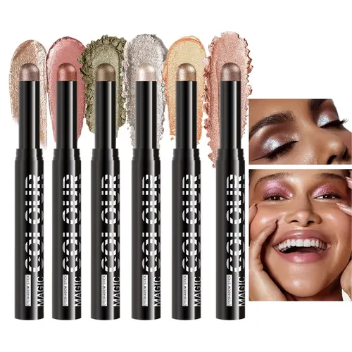 Cool Story 6-Pc Cream Eyeshadow Stick Set, Matte-Shimmer Highlighter Pencils, Waterproof Long-Wear Gentle Cosmetic for Daily Use, Flawless Blend Eye Makeup Crayons