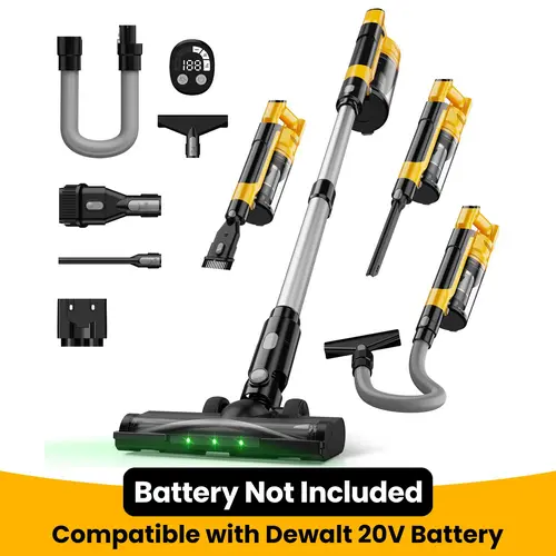 350W Cordless Vacuum Cleaner for Dewalt 20V Battery - Brushless Lightweight 6-in-1 Stick Vacuum with 3-Mode Suction, 35kPa Power, HEPA Filter, 90°/180° Head Turn, Wallmount Storage for Floors, Carpets,sohochic