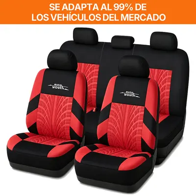 Universal Car Seat Covers Full Set, Breathable Anti-Slip Automotive Seat Protector, Front & Rear Split Bench Compatible, Stylish Red & Black DesignCompatible con Airbags, Accesorio Interior para Autos, Camionetas, SUV y Furgonetas, Diseño Rojo y Negro