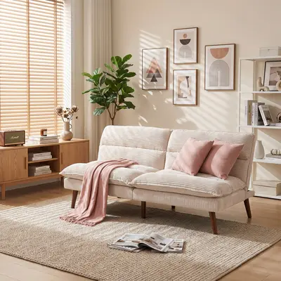 70'' Corduroy Convertible Futon Sofa Bed, Convertible Sleeper Chair with Pillow Foldable Mattress with Back Support, Portable  Comfy Floor Sofa Lounge Fold Out Chair Bed for Living Room Bedroom
