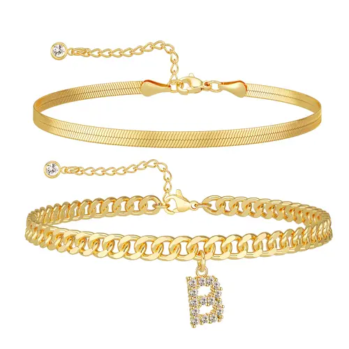 Dearmay Gold Initial Anklets for Women 14K Gold Plated Ankle Bracelet with Letter Pendant Waterproof Adjustable Anklet Set Stackable Personalized Jewelry Summer Beach Accessories Gift for Girls