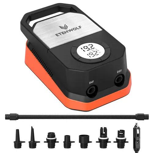 ETENWOLF S4 20 PSI Automatic Electric SUP Pump, Portable 12V Car Power Plug Air Inflator with Quick Inflate, Deflation Mode, Auto-Off for SUP Paddling, Inflatable Gear, Camping Tools