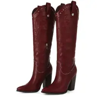 Women's Mid Calf Cowboy Boots Classic Studded Cowgirl Boots with Pointed Toe Chunky Heel Pull On Design Fashion Western Booties for Dress Wedding summerwins,summerwins,shoes for back to school,back to school shoes,sohochic