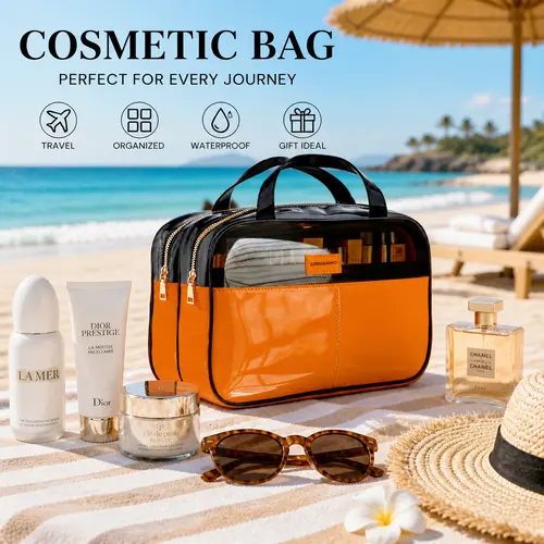 GORISGARMO Clear Toiletry Bag, Double-layer Travel Toiletry Bag Carry on Travel Accessories Bag, Water Repellent Makeup Cosmetic Bag for Women tiktokshopbacktoschool,back to school,back to school haul,sohochic