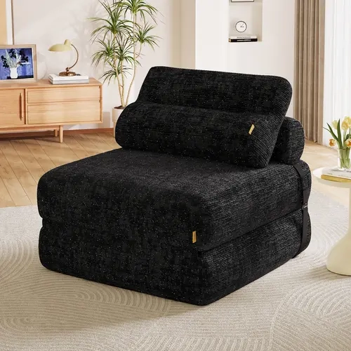 Pinmoco 7-in-1 Eco-Corduroy Wrap Armless Convertible Sofa Bed - Boneless Single Guest Mini Couch, High-Rebound Foam, Throw Pillows, Ergonomic Headrest, Backrest Support, Compressed Storage, Space-Saving Indoor Furniture for Midday Naps, Movie Marathons