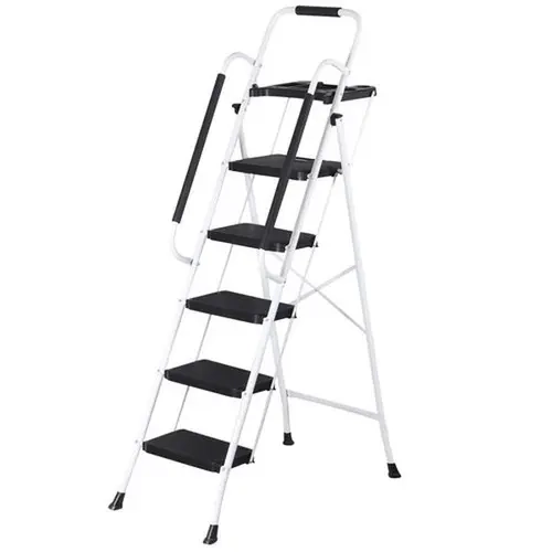 Folding Q195 Steel Ladder (3/4/5-Step) - Non-Slip Wide Pedal Step Stool, Soft Foam Handrails, Tool Tray Ready, Tool-Free Assembly, Compact Storage, 330lb Capacity, 20 lbs, 27.1*21.1*49in, Organizing, Office Use, Home Improvement Ladders