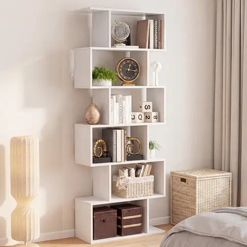 62" Modern Geometric 5-Tier S-Shaped Bookshelf Rack - Multifunctional Indoor Furniture, Apartment Furniture, Storage Organization for Living Room, Room Storage for Home Office