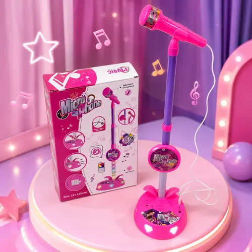 Upgraded children's microphone toy—sturdy and durable, with colorful lights; a role-playing and music education toy suitable for both boys and girls; comes with a stand and a USB-C interface for playing songs from your phone.