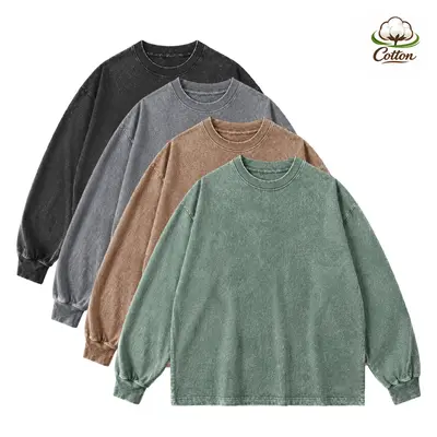 Men’s 4-pack acid-wash distressed cotton long-sleeve crewneck sweatshirt T-shirts, athletic sweatshirts, crewneck long-sleeve T-shirts,back to school,back to school shopping,sohochic