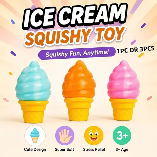 Super Soft Ice Cream Squishy Toy | Squishy Fun Stress Relief Sensory Stress Reliever Squishies Squeeze Fidget Sensory Toy for Kids & Adults | Cute Birthday Gift Party Favor | Squishy Fidgets