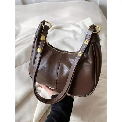 New Women's Simple Solid Color Zipper Shoulder Bag, Christmas Gift , Fashionable Versatile Underarm Bag, All-match Hobo Dumpling Bag for Daily Used