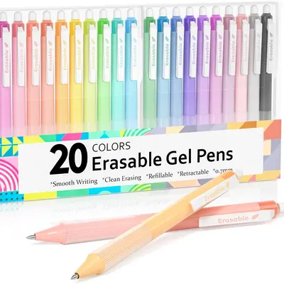 Shuttle Art Erasable Gel Pens, 20 Colors Retractable Fine Point Erasable Pens Clicker, Fine Point(0.7mm), Assorted Color Inks, Make Mistakes Disappear for Drawing Writing Planner and Crossword Puzzles