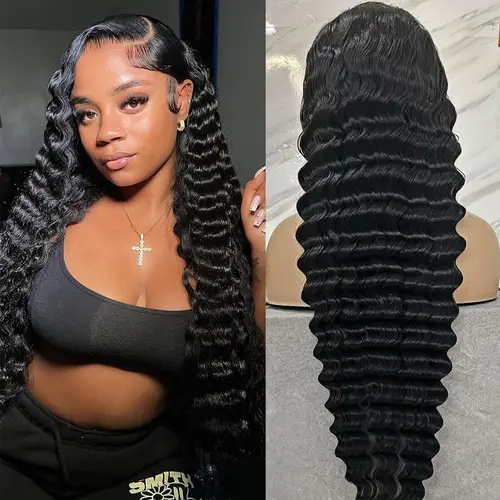 [30 in $85] [5 Free Gifts] Imani 13x6 Deep Wave Lace Frontal Human Hair Wig, Pre-Plucked, 200% Density, Pre-Plucked Lace Saves Styling Time, Heat Resistant Deep Wavy Hair, Female Daily Use Affordable Wig #backtoschool #backtoschoolseason,sohochic