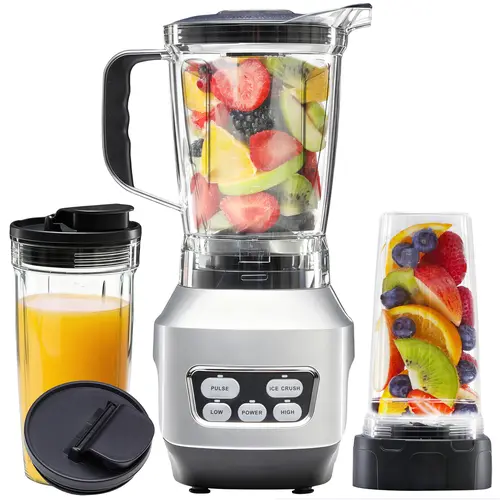 Sweetcrispy Compact Mini Personal Smoothie Blender Set - Kitchen Appliances with BPA-Free Portable Cups for Shakes, Ice Crushing, Light Silver, Compact Mini Blenders