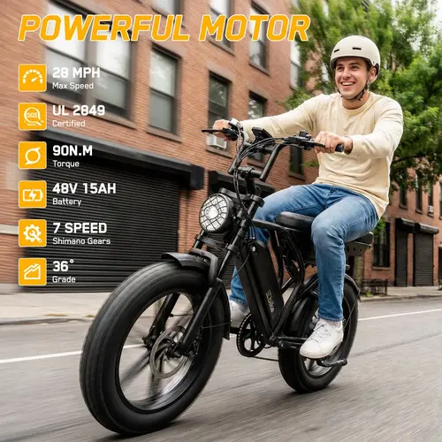 R9 Adult Electric Bike for E-biking & Parks - 1500W, Dual Battery, 7.5-Hour Charge, Up to 120 mi Range, 20 inches/20”x4.0” Fat Tires, 7-Speed, LCD Display, Front Suspension, 20” X 4.0” Fat Tires