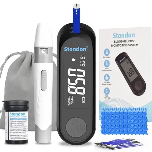 Stondon G-520 Digital Display Blood Glucose Monitor Kit, 50+50 Pieces Test Strips & Lancets, No-Coding Diabetes Home Health Tool, Large Display, 5-Second Results, 500-Reading Memory, 0.7 microliter Sample,homeessentials travelessentials sohochic