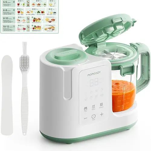 Momcozy AutoMeal Baby Food Maker – One-Step Auto Steam & Blend Food Processor, 15oz Large Cup & 6-Blade Design, Self-Cleaning, Auto 3-Stage Texture Settings for Effortless Homemade Baby Puree