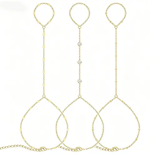 17KM 3Pcs New Dainty Stackable Ring Hand Chain, Adjustable 14K Gold-Plated Trendy Bracelets for gift summerwins, Gold Stacked Bracelets, Layered Gold Bracelets,sohochic