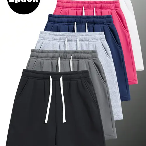 2-Pack  men’s shorts: elastic waistband drawstring 5‑inch casual shorts; running shorts—simple, solid color pants, easy to match; Athletic casual short, daily wear short, drawstring waistband, versatile casual wear, casual comfortable short
