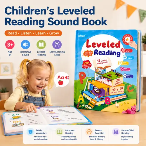 Leveled Reading Sound Book - Waterproof Pages Kids Toy, Phonics for Kids, Screen-Free Learning, Study Activities, Language Development, Thoughtful Early-Learning Gift for Birthdays, Holidays