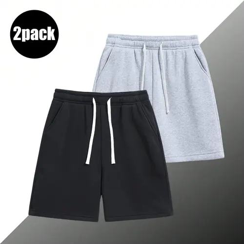 2-Pack  men’s shorts: elastic waistband drawstring 5‑inch casual shorts; running shorts—simple, solid color pants, easy to match; casual comfortable short, athletic casual short,  daily wear short, drawstring waistband, versatile casual wear,