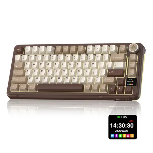 Solakaka A75 Pro Wireless Mechanical Keyboard, Milk Coffee Brown Tri-Mode 2.4G/BT5.0/USB-C, RGB Backlit Gaming Model with Screen & Knob, Hot Swappable Customizable Keyboard for PC Mac Linux Home Office Desk Accessory, Customizable Keyboards