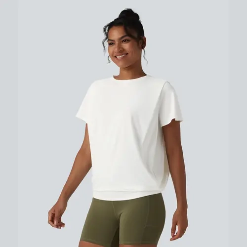 Halara Round Neck Short Sleeve Ruched InstantCool Yoga Sports Top-UPF50+