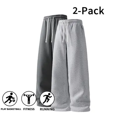 Men's 2-Pack Autumn/Winter Ultra-Soft Wide-Leg Sweatpants - Baggy Sweats, Comfy Loose-Fit Pants for Basketball, Running, Baggy Sweatpants, Comfy Pants, Wide-Leg Sweatpants Men's Pants, Solid Colors