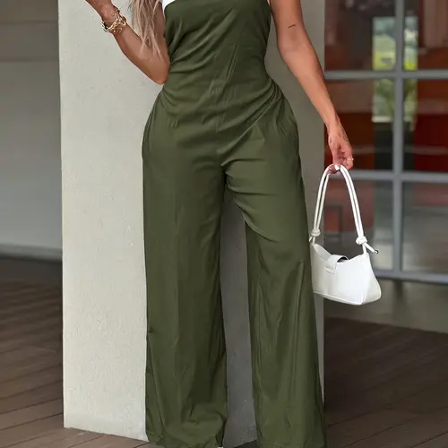 2026 Summer Women's Comfortable Stylish Colorblock Strapless Jumpsuit, Trendy Street Style