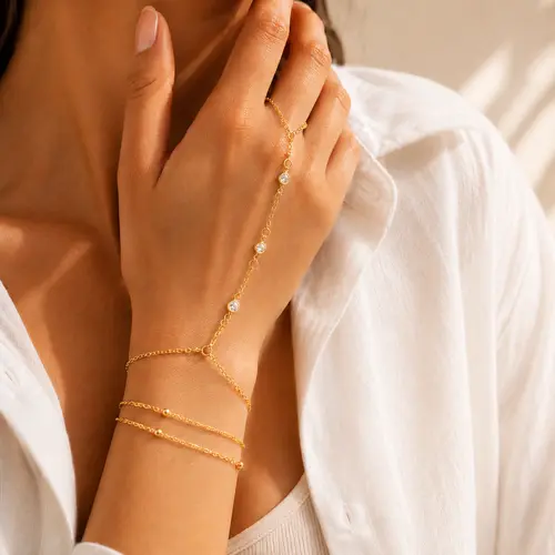 Women's 17KM 14k Gold Plated Bracelet Set - 2 Pcs Dainty Cubic Zirconia Ring Bracelets, Adjustable 6.3'+2' Size, 30g Fashion Accessories for Everyday Wear & Anniversary,sohochic