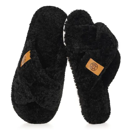 Intini Women's Memory Foam Fuzzy House Slippers - Cozy Cross Band Slip-On Footwear, Lightweight Anti-Skid, Ideal for Bedroom, Kitchen, Hallway, Bridesmaid Mom Gifts,sohochic