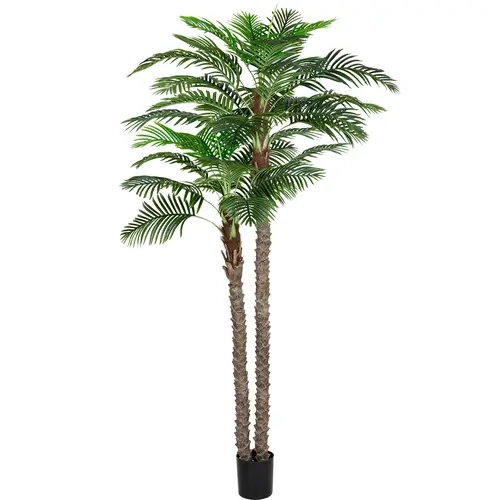 8ft Tall Realistic Plastic Artificial Palm Plants - 26.46lbs Faux Golden Cane Palm Tree (9.4in D x 11.0in W x 43.3in H) with Wind Swaying Design, Room Decor for Indoor Living Room Home Office, Outdoor All-Season Accent