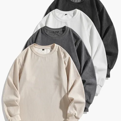 Men’s corduroy crewneck sweatshirt for spring and autumn, loose drop-shoulder fit, soft, breathable, warm, and comfortable.