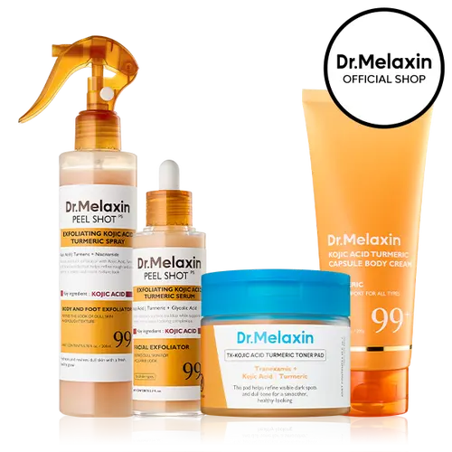 [Dr.Melaxin Official] Kojic Acid Turmeric Amber Face & Body Care Bundle, Dark Spot & Pigmentation Care for Uneven Skin Tone Radiant