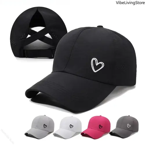 Women's Heart-Shaped Cotton Baseball Cap Adjustable Snapback - Breathable Mesh Back, Solid Color, Sun Protection Trucker Hat for Golf, Everyday Outdoor Use (Bag Accessory for Hats)